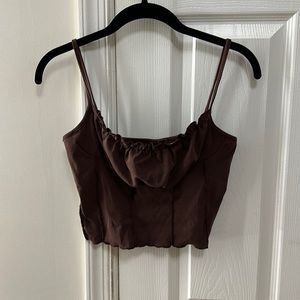 Brown ruffle tank top